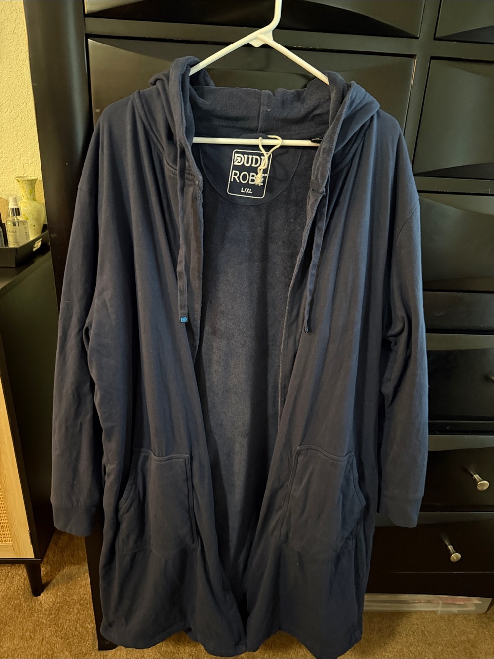 Men's Navy Dude Robe Hooded Lounge Robe